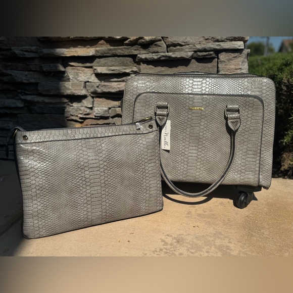 Handbags - Simply Noelle Gray Croc embossed Rolling Luggage Set